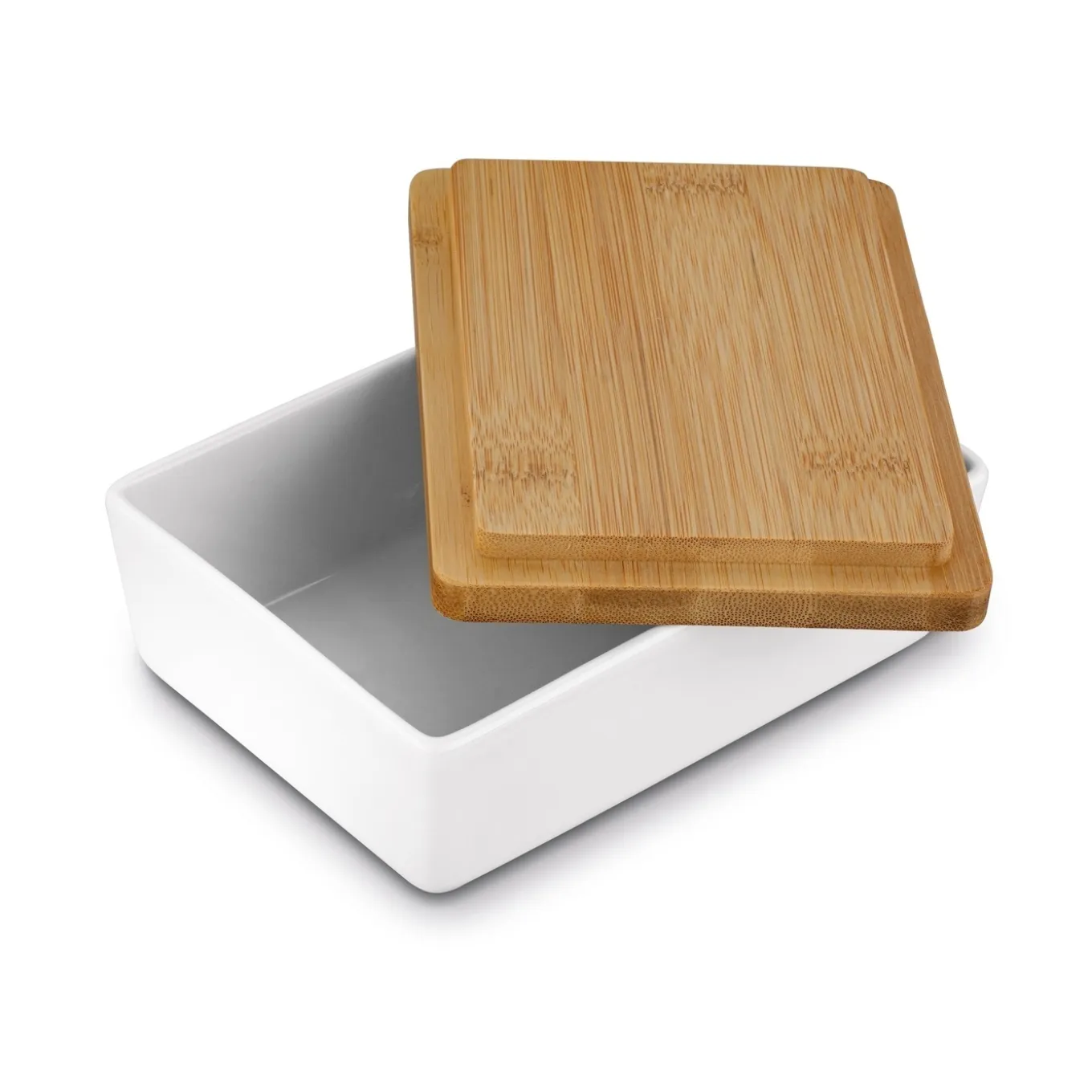 Maselniczka porcelanowa NBC z pokrywką i nożykiem Konighoffer 15,8 x 11 x 6 cm biała