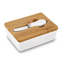 Maselniczka porcelanowa NBC z pokrywką i nożykiem Konighoffer 15,8 x 11 x 6 cm biała
