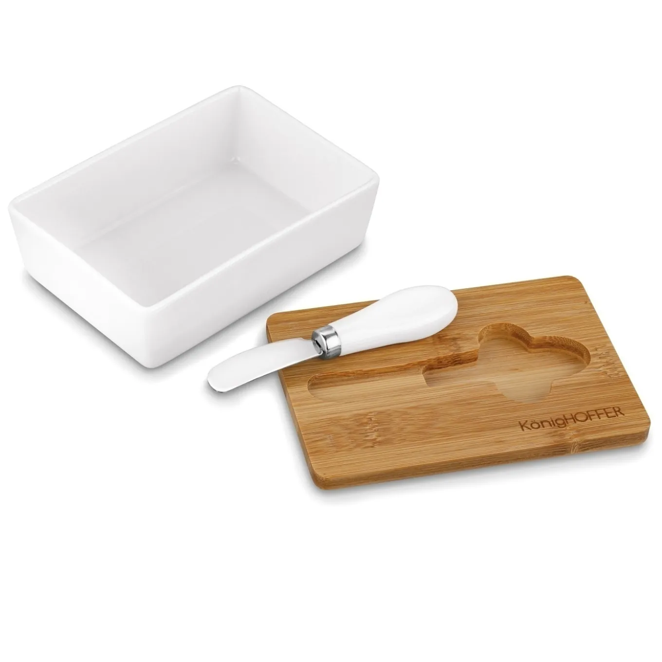 Maselniczka porcelanowa NBC z pokrywką i nożykiem Konighoffer 15,8 x 11 x 6 cm biała