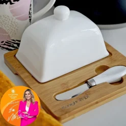 Maselniczka porcelanowa z nożykiem Konighoffer Ceramic 18 x 17 x 11 cm biała