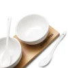 Miseczki do dipów NBC na desce bambusowej z łyżeczkami Konighoffer 3 x 150 ml biały połysk