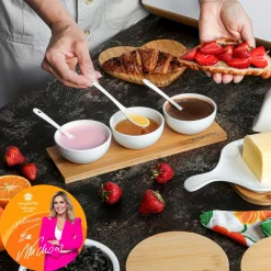 Miseczki do dipów NBC na desce bambusowej z łyżeczkami Konighoffer 3 x 150 ml biały połysk