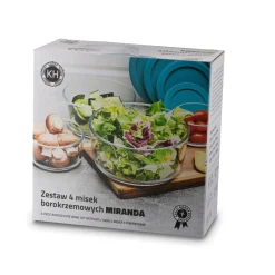 Miski szklane borokrzemowe z pokrywkami Konighoffer Miranda 4 sztuki