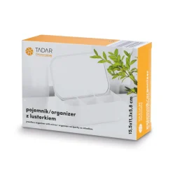 Organizer na biżuterię z lusterkiem i białą pokrywką Tadar 6 przegródek