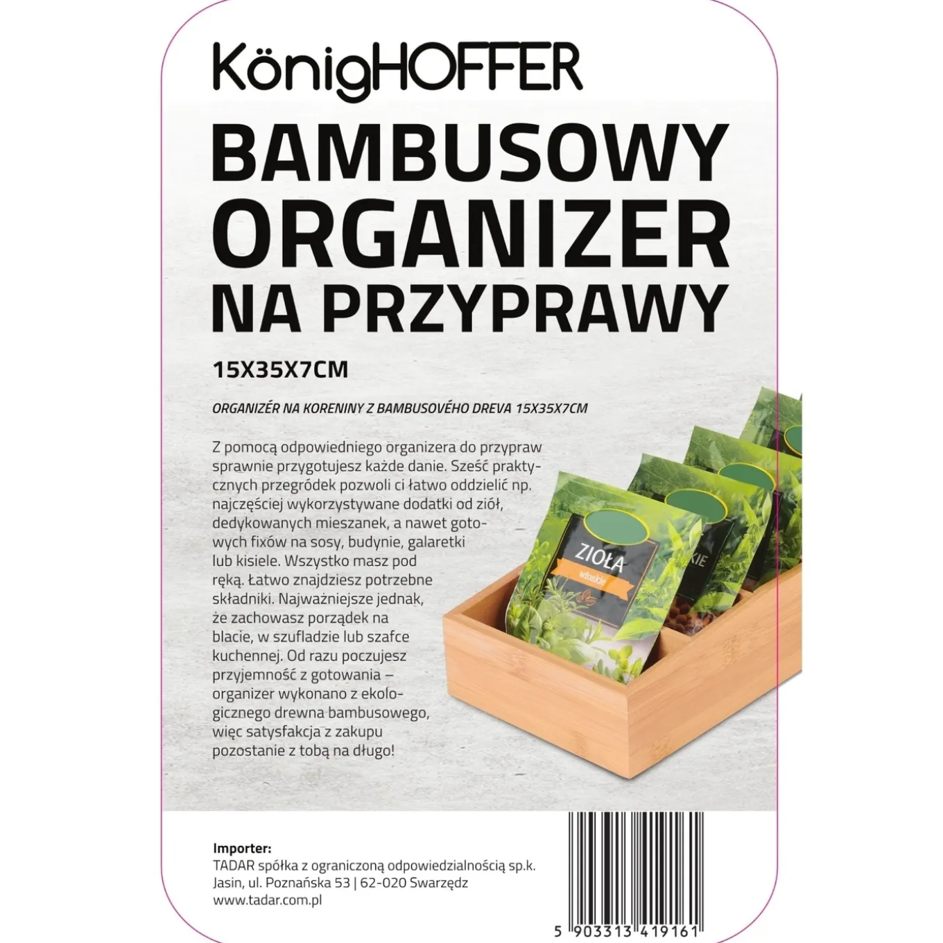 Organizer na przyprawy bambusowy Konighoffer 6 przegródek 15 x 35 x 7 cm