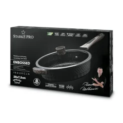 Patelnia głęboka na indukcję marmurowa z pokrywką Starke Pro Embossed 28 x 7,5 cm