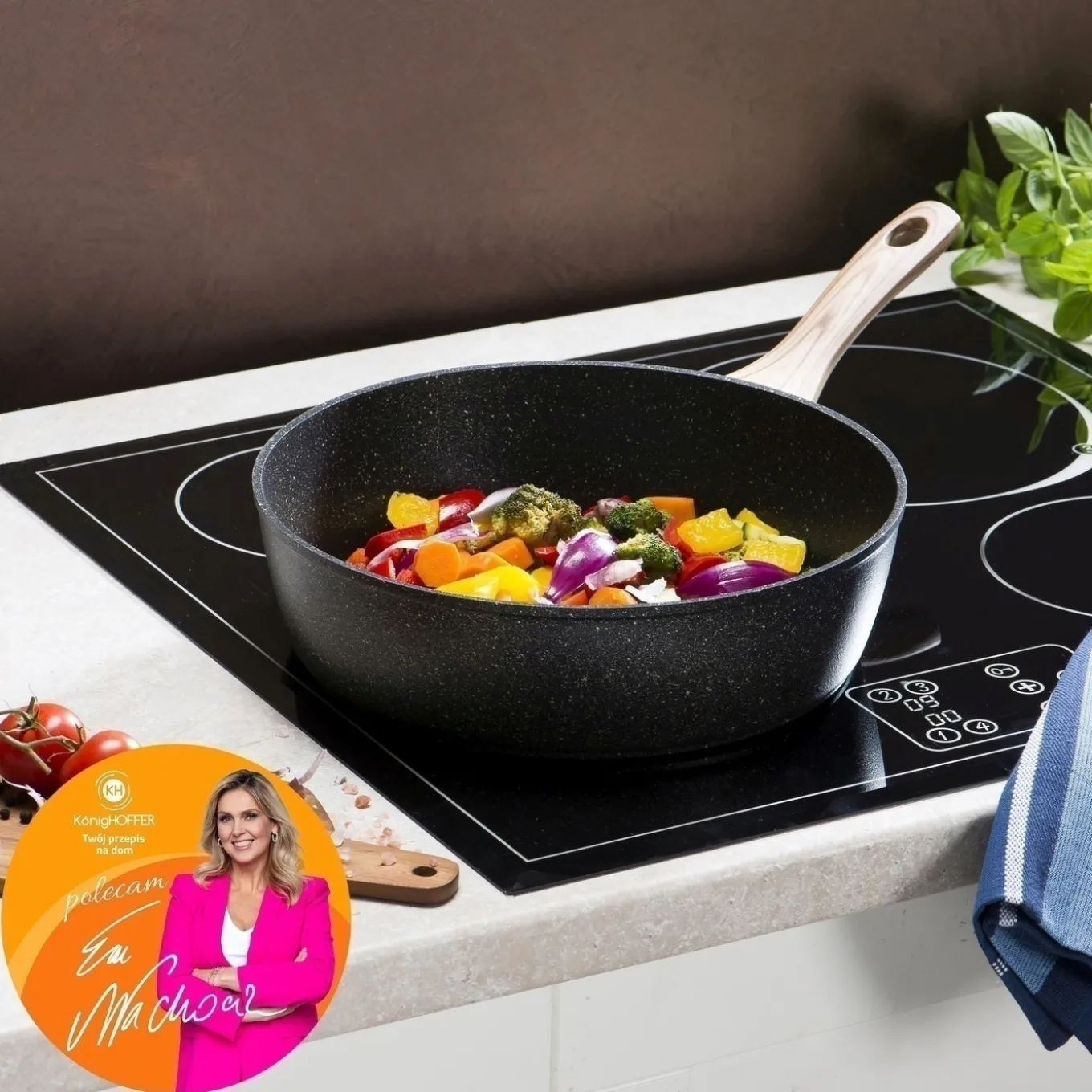 Patelnia granitowa głęboka KonigHOFFER Pescado z pokrywką 28 cm