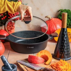 Patelnia marmurowa na indukcję z pokrywką krótkie uchwyty Starke Pro Redwood 28 cm