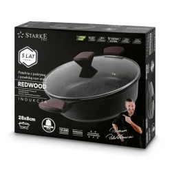 Patelnia marmurowa na indukcję z pokrywką krótkie uchwyty Starke Pro Redwood 28 cm