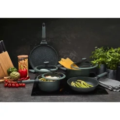 Patelnia na indukcję marmurowa z pokrywką Starke Pro Viridi 28 cm głęboka