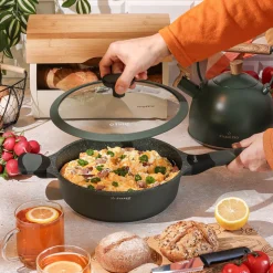 Patelnia na indukcję marmurowa z pokrywką Starke Pro Viridi 24 cm głęboka
