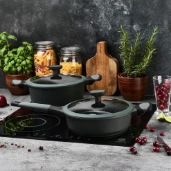 Patelnia na indukcję marmurowa z pokrywką Starke Pro Viridi 24 cm głęboka