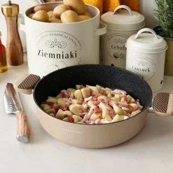 Patelnia na indukcję non stick krótkie uchwyty z pokrywką Starke Pro Light Coffee 28 cm