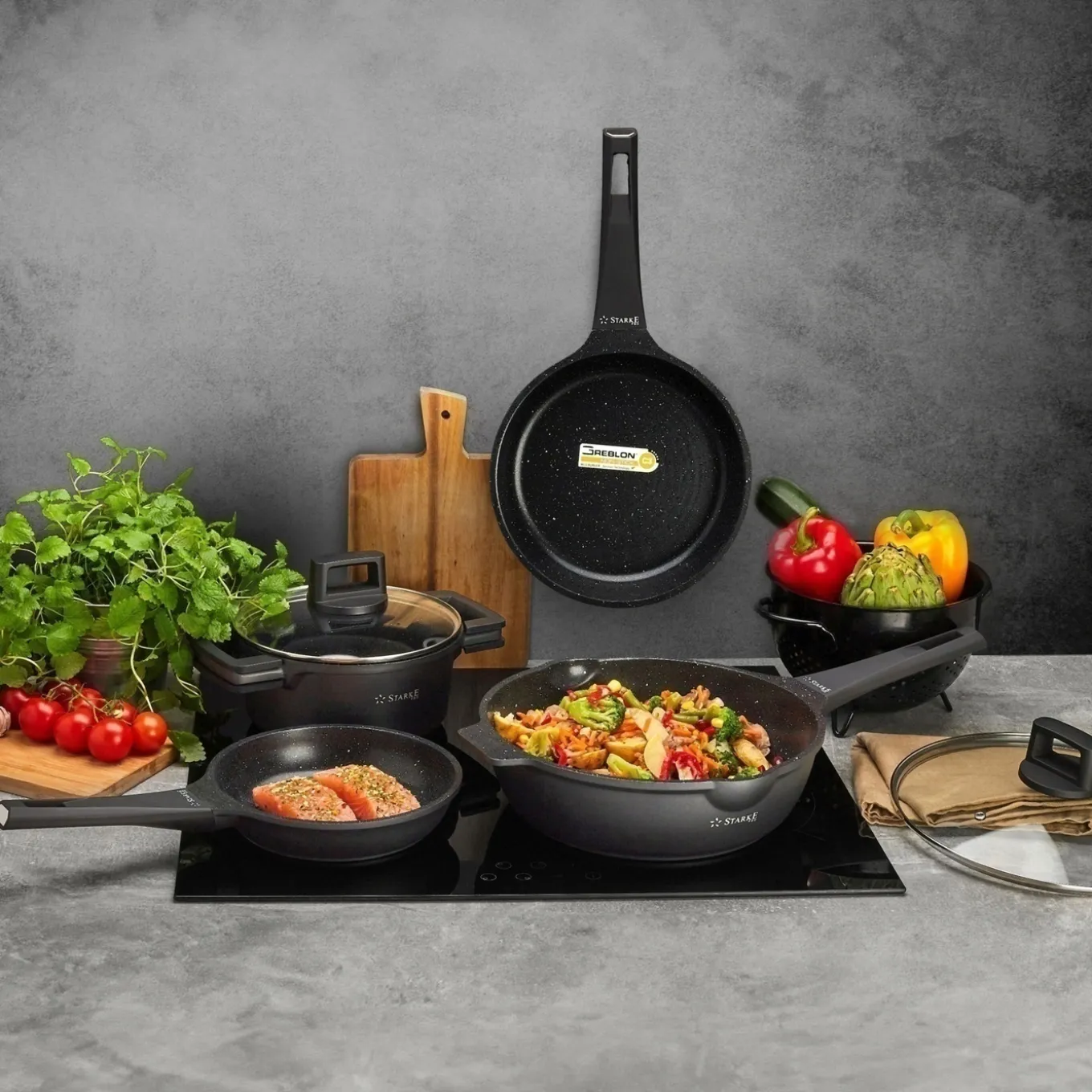 Patelnia na indukcję z pokrywką Starke Pro Taylor Marble 24 cm głęboka