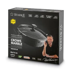 Patelnia na indukcję z powłoką marmurową i pokrywką Starke Pro Crows Marble 28 x 7,5 cm krótkie uchwyty