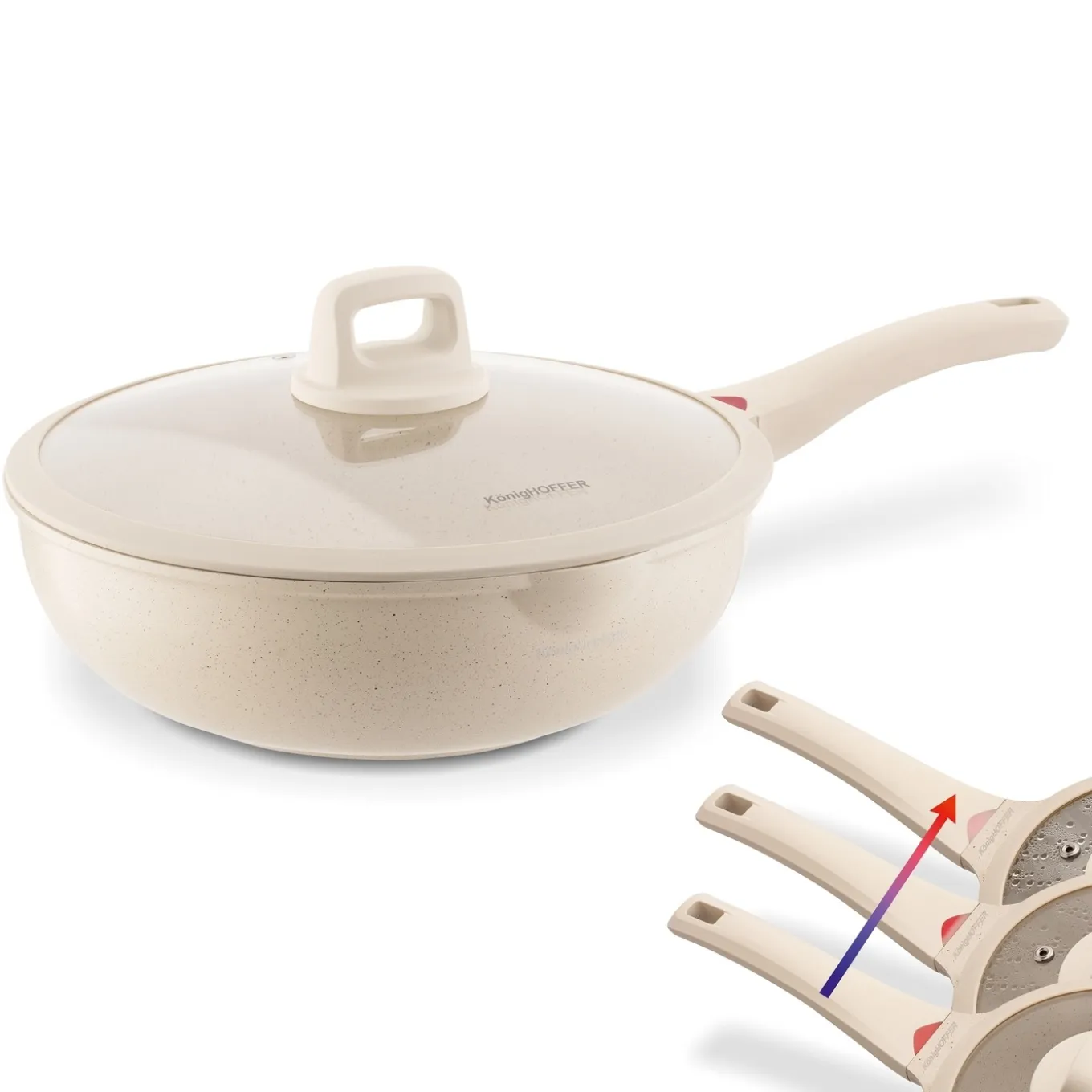 Patelnia WOK indukcyjna z pokrywką Konighoffer Creamy Marble 30 cm