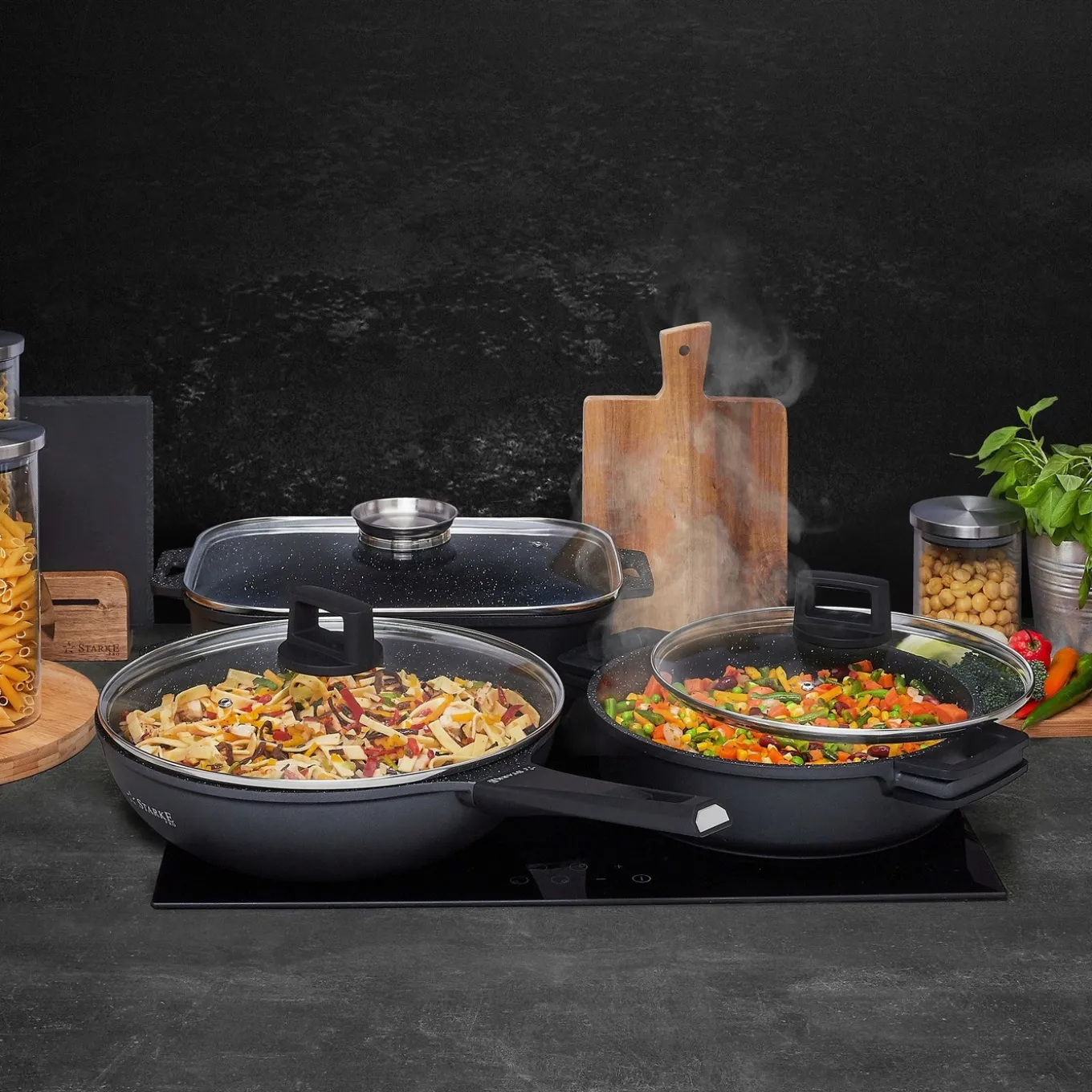 Patelnia WOK na indukcję z pokrywką Starke Pro Taylor Marble 28 cm