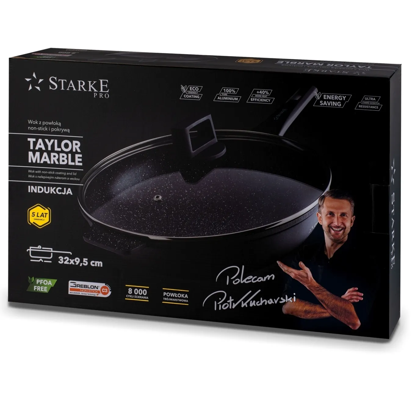 Patelnia WOK na indukcję z pokrywką Starke Pro Taylor Marble 32 cm