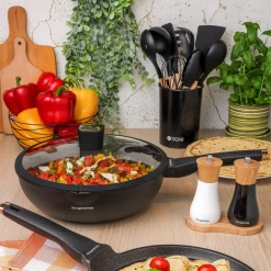 Patelnia WOK na indukcję z pokrywką Konighoffer Black Rose 30 cm
