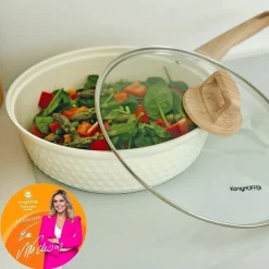 Patelnia z powłoką ceramiczną na indukcję Konighoffer Rosti z pokrywką 28 cm kremowa