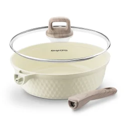 Patelnia z powłoką ceramiczną na indukcję Konighoffer Rosti z pokrywką 28 cm kremowa