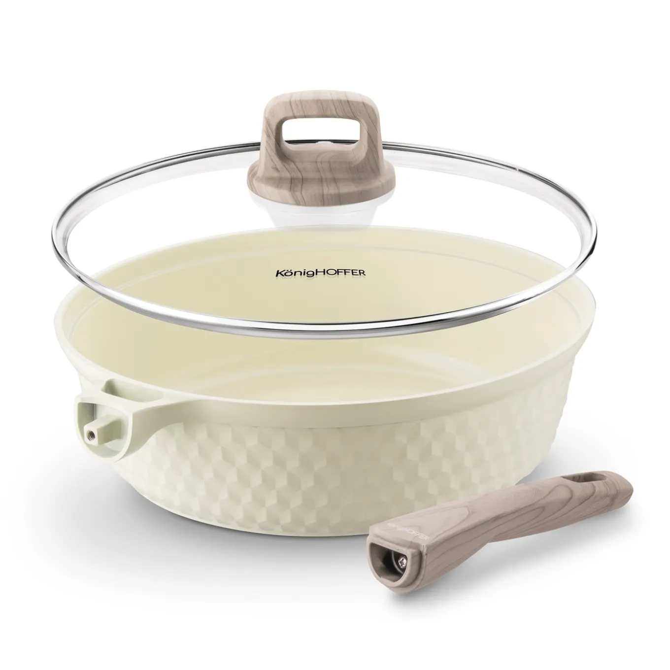 Patelnia z powłoką ceramiczną na indukcję Konighoffer Rosti z pokrywką 28 cm kremowa