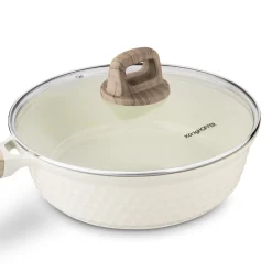 Patelnia z powłoką ceramiczną na indukcję Konighoffer Rosti z pokrywką 28 cm kremowa