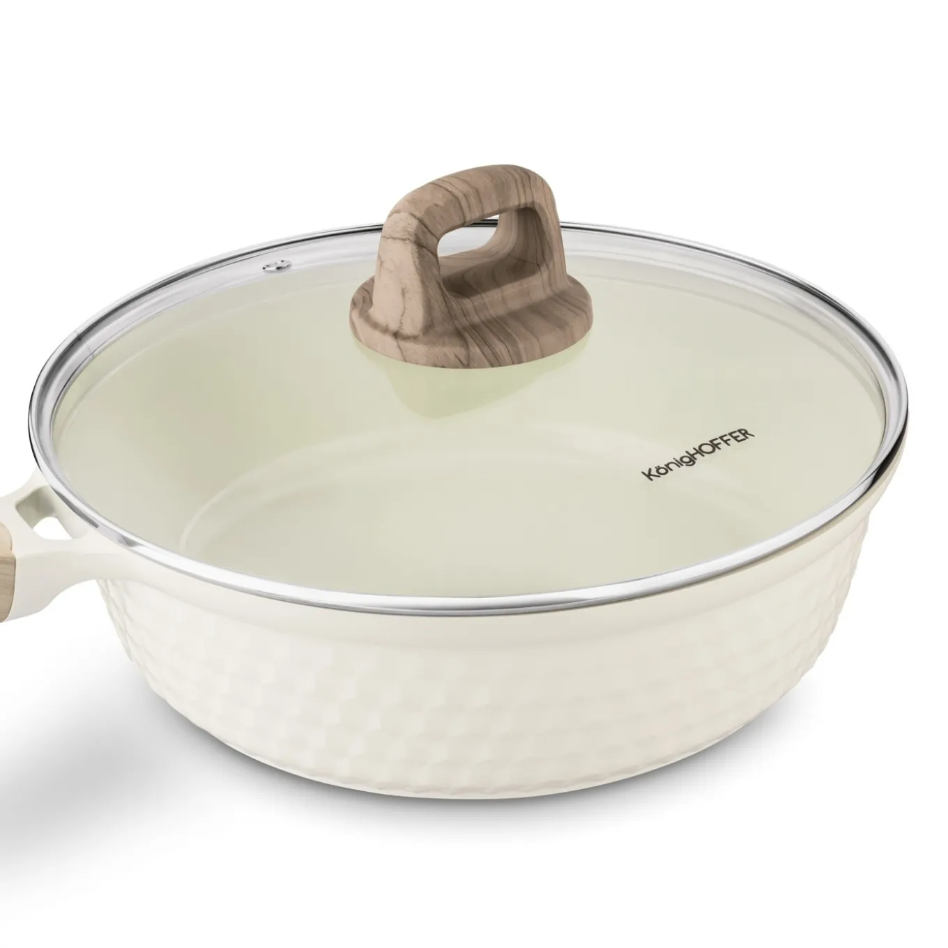 Patelnia z powłoką ceramiczną na indukcję Konighoffer Rosti z pokrywką 28 cm kremowa