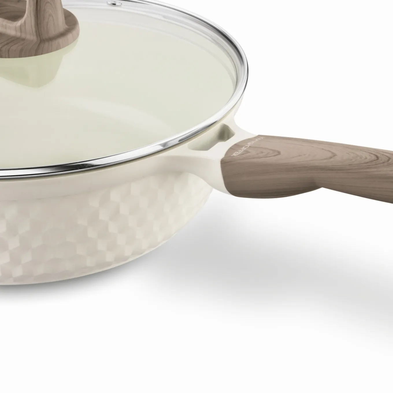 Patelnia z powłoką ceramiczną na indukcję Konighoffer Rosti z pokrywką 28 cm kremowa
