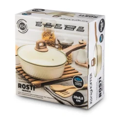 Patelnia z powłoką ceramiczną na indukcję Konighoffer Rosti z pokrywką 28 cm kremowa