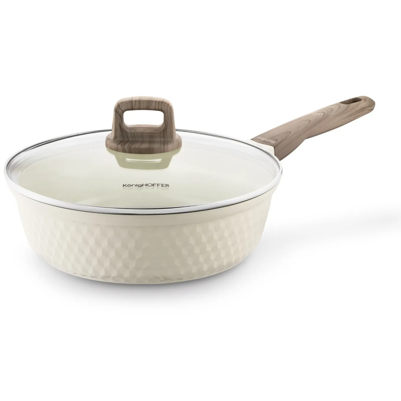 Patelnia z powłoką ceramiczną na indukcję Konighoffer Rosti z pokrywką 28 cm kremowa