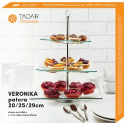 Patera szklana Tadar Veronika 20/25/29 cm kwadratowa trzypoziomowa