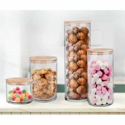 Pojemnik kuchenny szklany z drewnianą pokrywą Trend Glass 400 ml