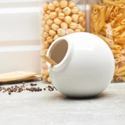 Pojemnik kuchenny z drewnianą łyżeczką Konighoffer Ceramic biały