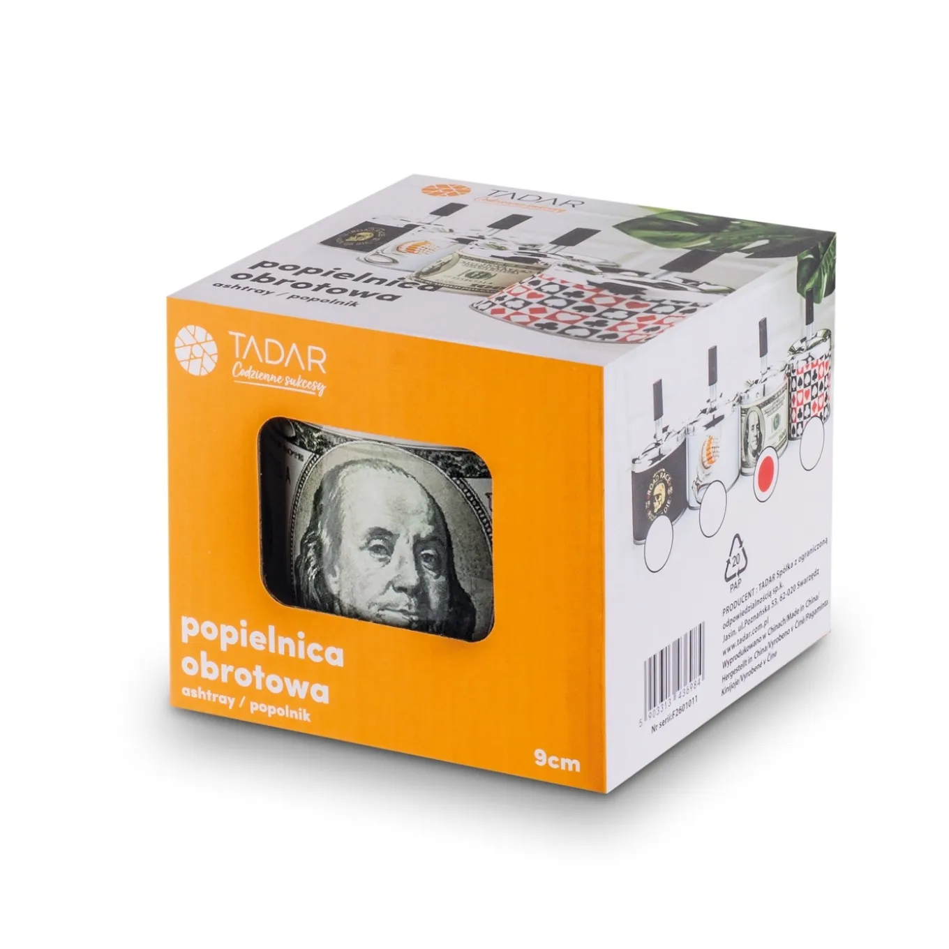 Popielniczka obrotowa zamykana Tadar Dolar 9,5 x 12,5 cm okrągła
