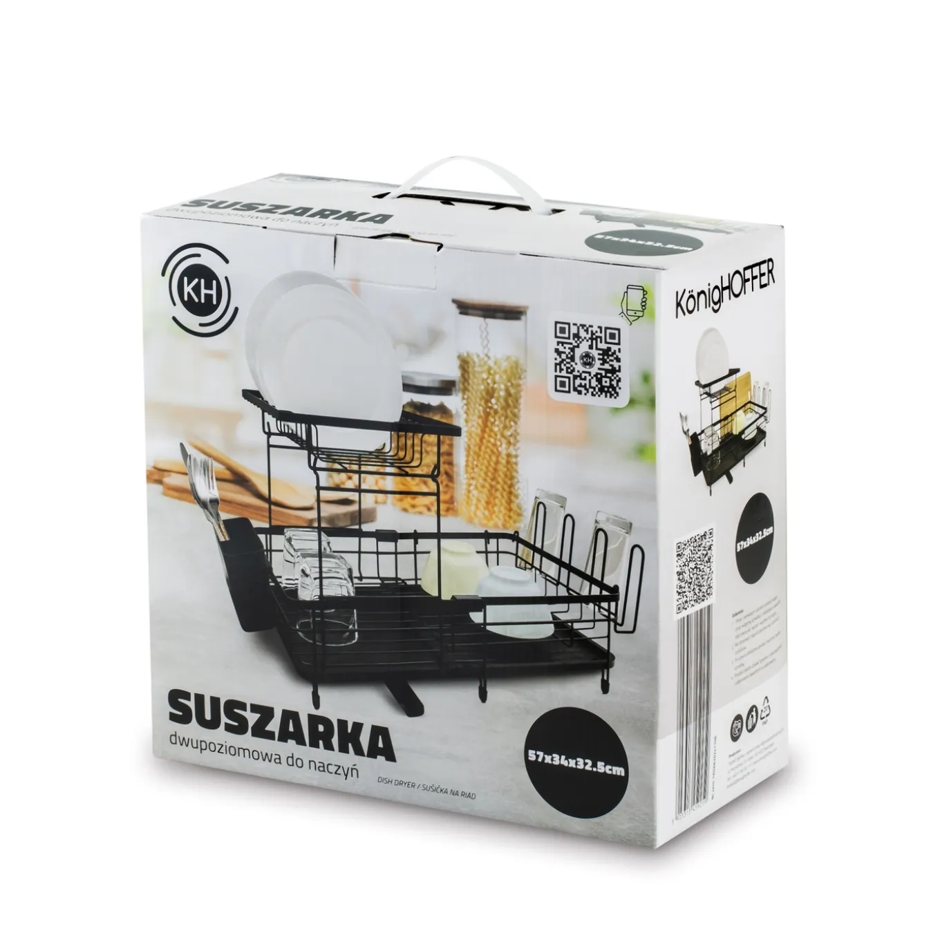 Suszarka do naczyń dwupoziomowa z ociekaczem Konighoffer 57 x 34 x 32,5 cm czarna