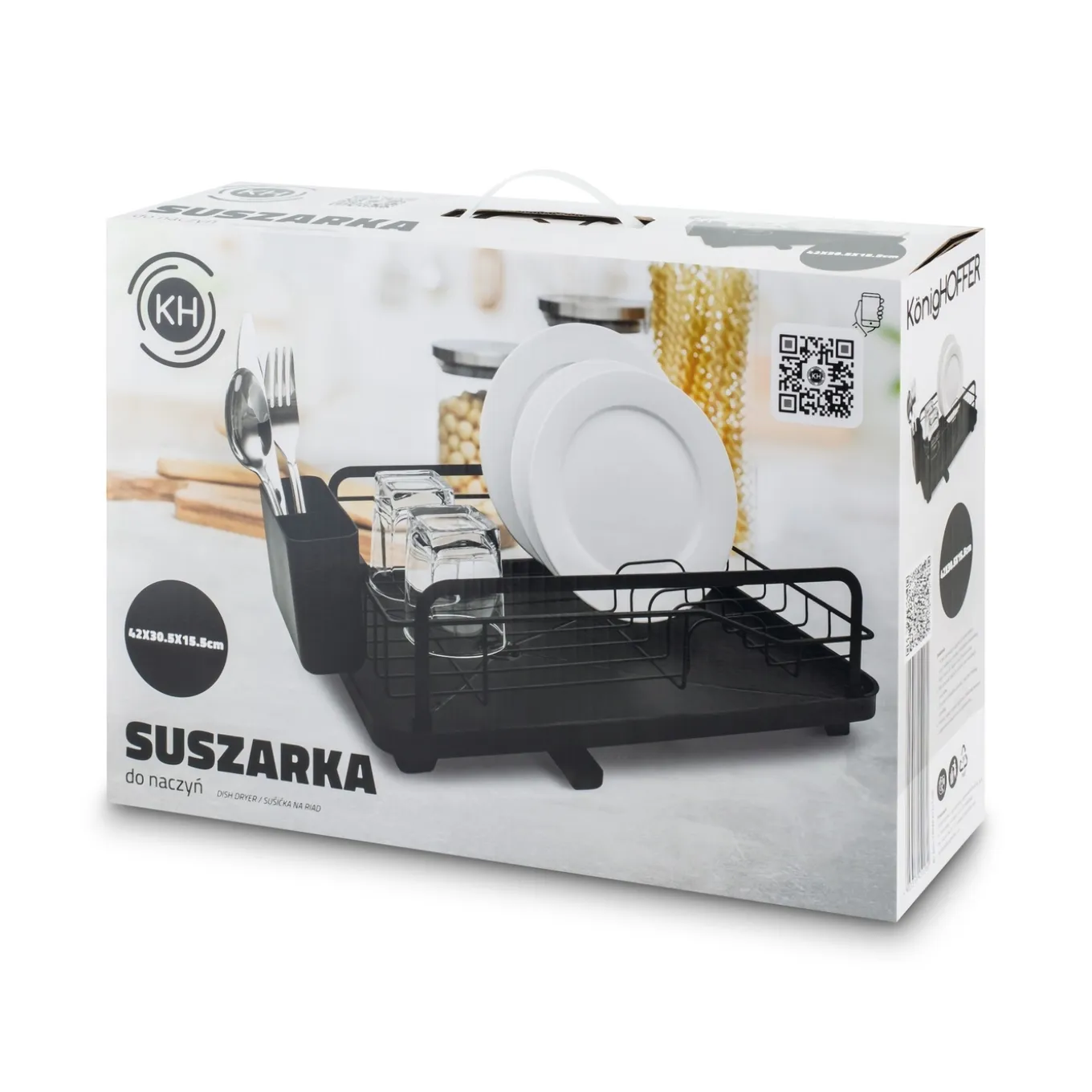 Suszarka do naczyń z ociekaczem i tacą Konighoffer 42 x 30 x 15,5 cm czarna