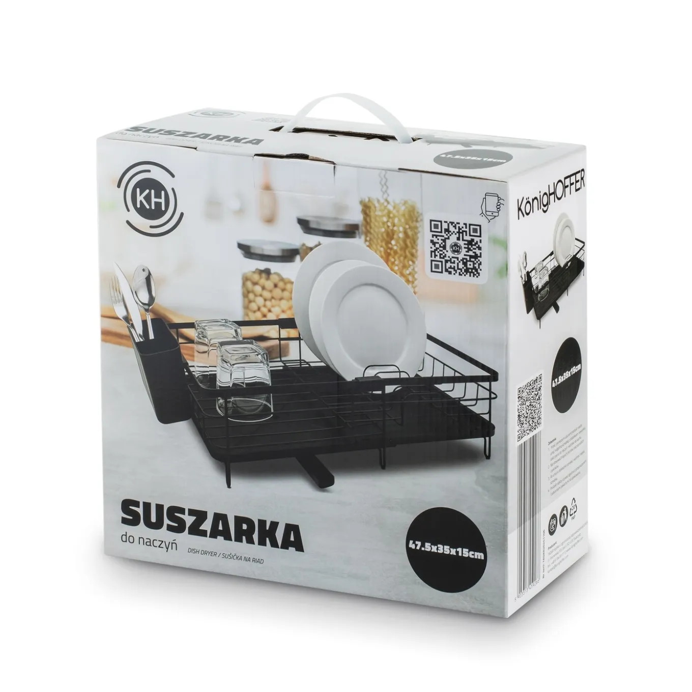 Suszarka do naczyń z ociekaczem i tacą Konighoffer 53 x 30 x 15,5 cm czarna