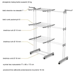 Suszarka na pranie pionowa Konighoffer Ultra 135 x 66 x 173 cm biała