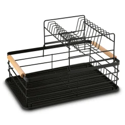 Suszarka 2-poziomowa do naczyń z ociekaczem i tacą Tadar 43 x 29 x 27 cm czarna