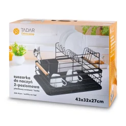Suszarka 2-poziomowa do naczyń z ociekaczem i tacą Tadar 43 x 29 x 27 cm czarna