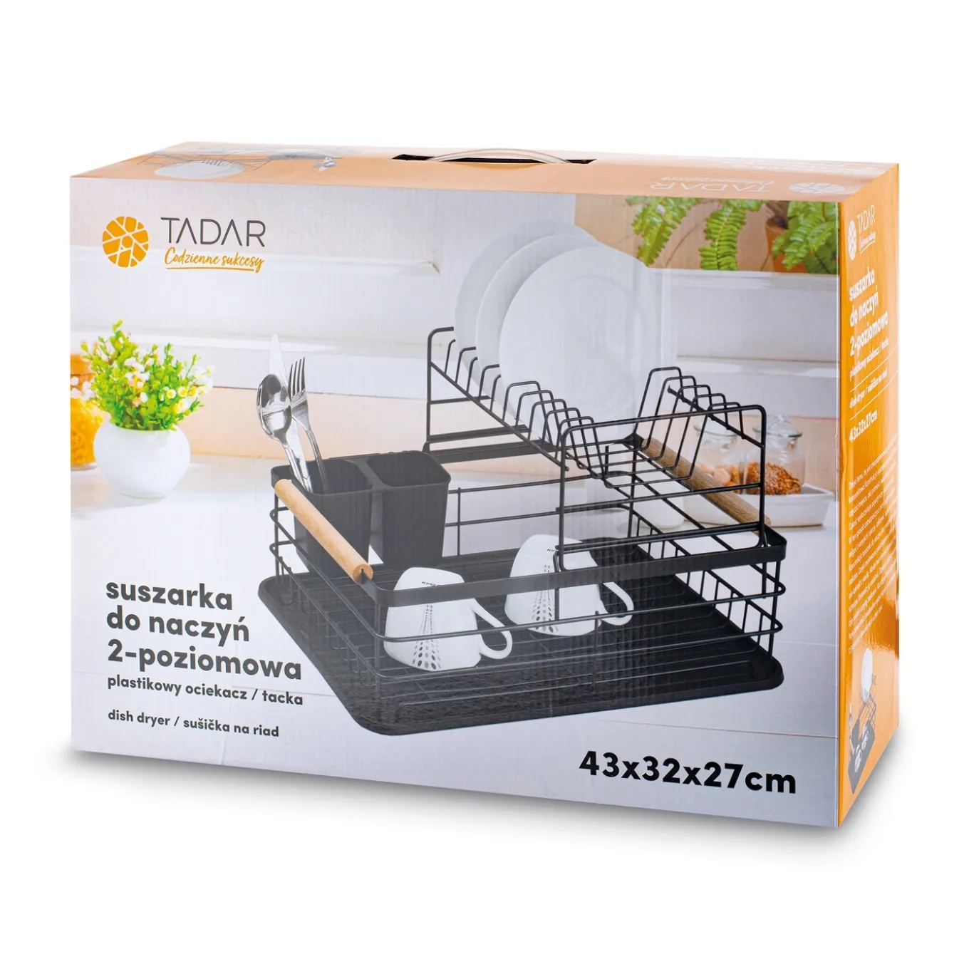 Suszarka 2-poziomowa do naczyń z ociekaczem i tacą Tadar 43 x 29 x 27 cm czarna