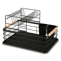 Suszarka 2-poziomowa do naczyń z ociekaczem i tacą Tadar 43 x 29 x 27 cm czarna