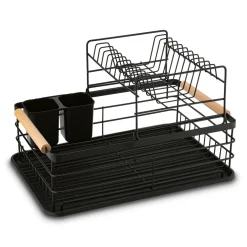 Suszarka 2-poziomowa do naczyń z ociekaczem i tacą Tadar 43 x 29 x 27 cm czarna