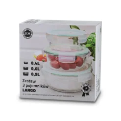 Szklane pojemniki na żywność Konighoffer Largo 400 ml 600 ml 900 ml okrągłe