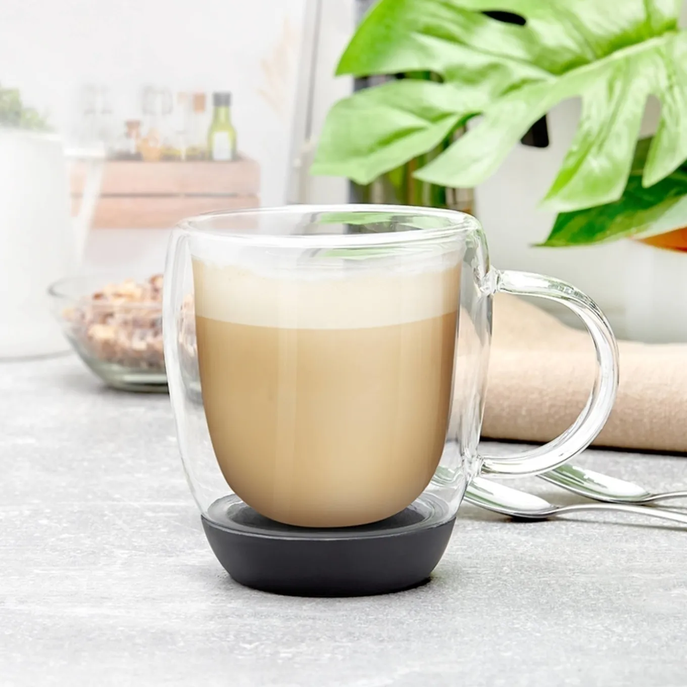 Szklanki termiczne do kawy z silikonowym dnem Konighoffer Garet 330 ml 2 szt. czarne