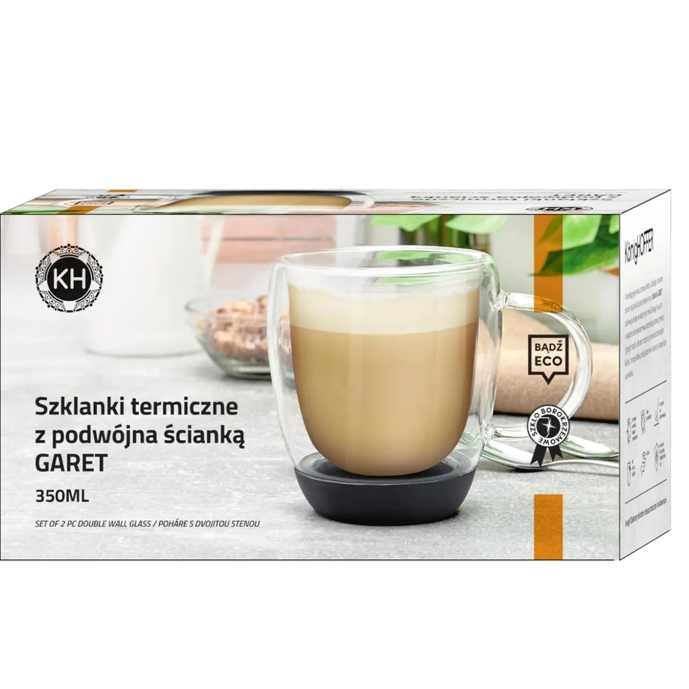 Szklanki termiczne do kawy z silikonowym dnem Konighoffer Garet 330 ml 2 szt. czarne