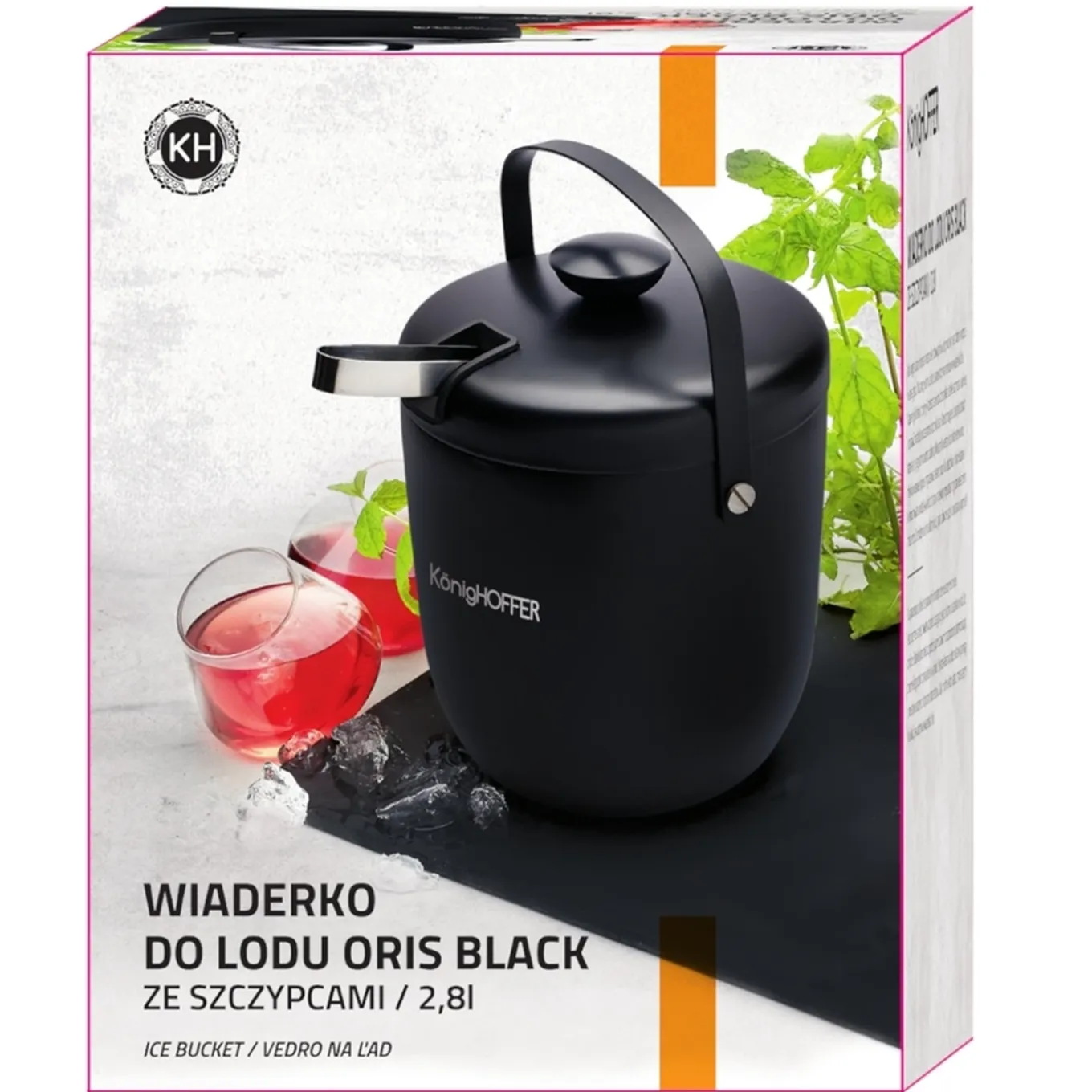 Wiaderko do lodu ze szczypcami Konighoffer Oris 2,8 l czarne