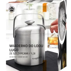 Wiaderko do lodu ze szczypcami KonigHOFFER Lugo 1,3 l srebrne satyna