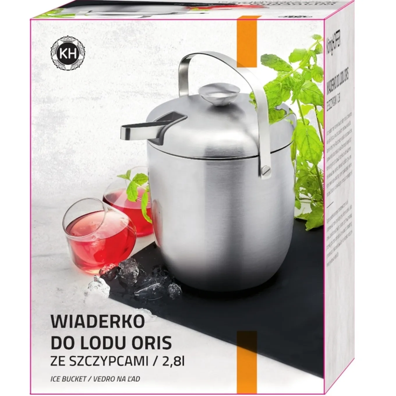 Wiaderko do lodu ze szczypcami Konighoffer Oris 2,8 l srebrne satyna